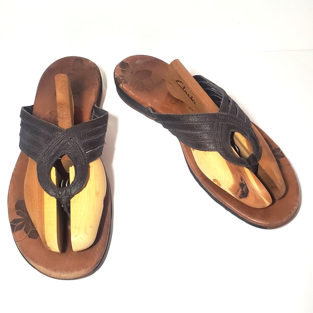 Merrell Lidia Mahogany Leather Thong Sandals Floral Insole Womens Size 10 J46304
